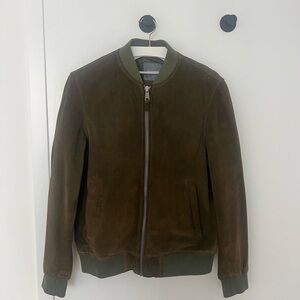 Men's Bonobos Olive Green Suede Bomber Jacket